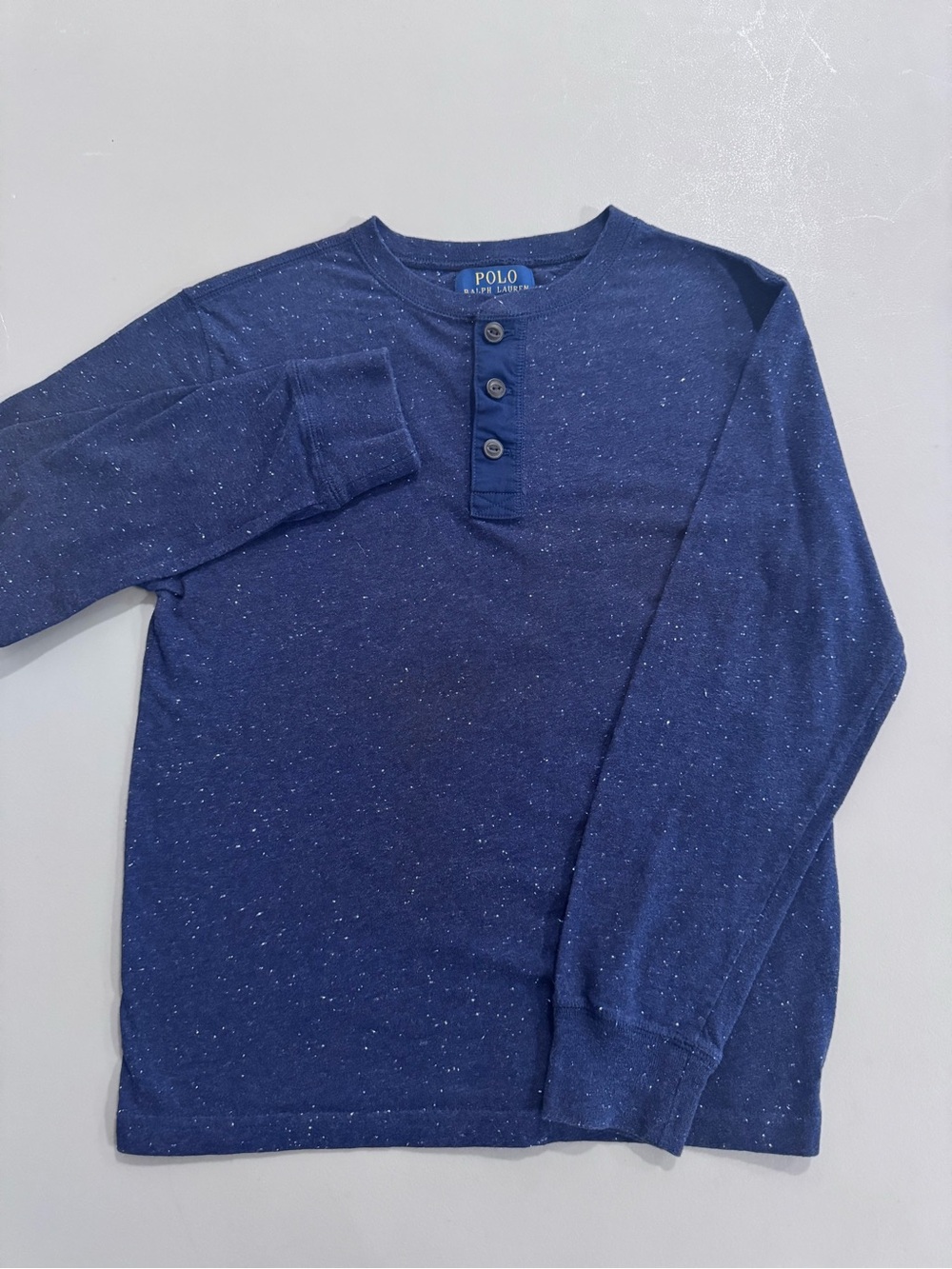 Polo Ralph Lauren Boys Blue Speckled 100%Cotton Long Sleeve Henley Shirt M 10-12